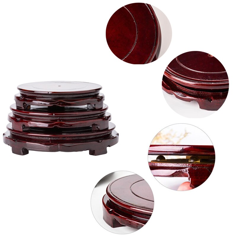 Imitation Solid Wood Rotate Carving Base Stander Plates Flowerpot Vase Base Stone Craft Temple Teapot Display Holder Stand Bases