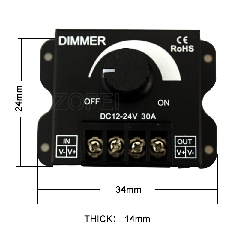 12 V-24 V 30A LED Dimmer controller Enkele Kleur voor led lamp strip Licht Zwart