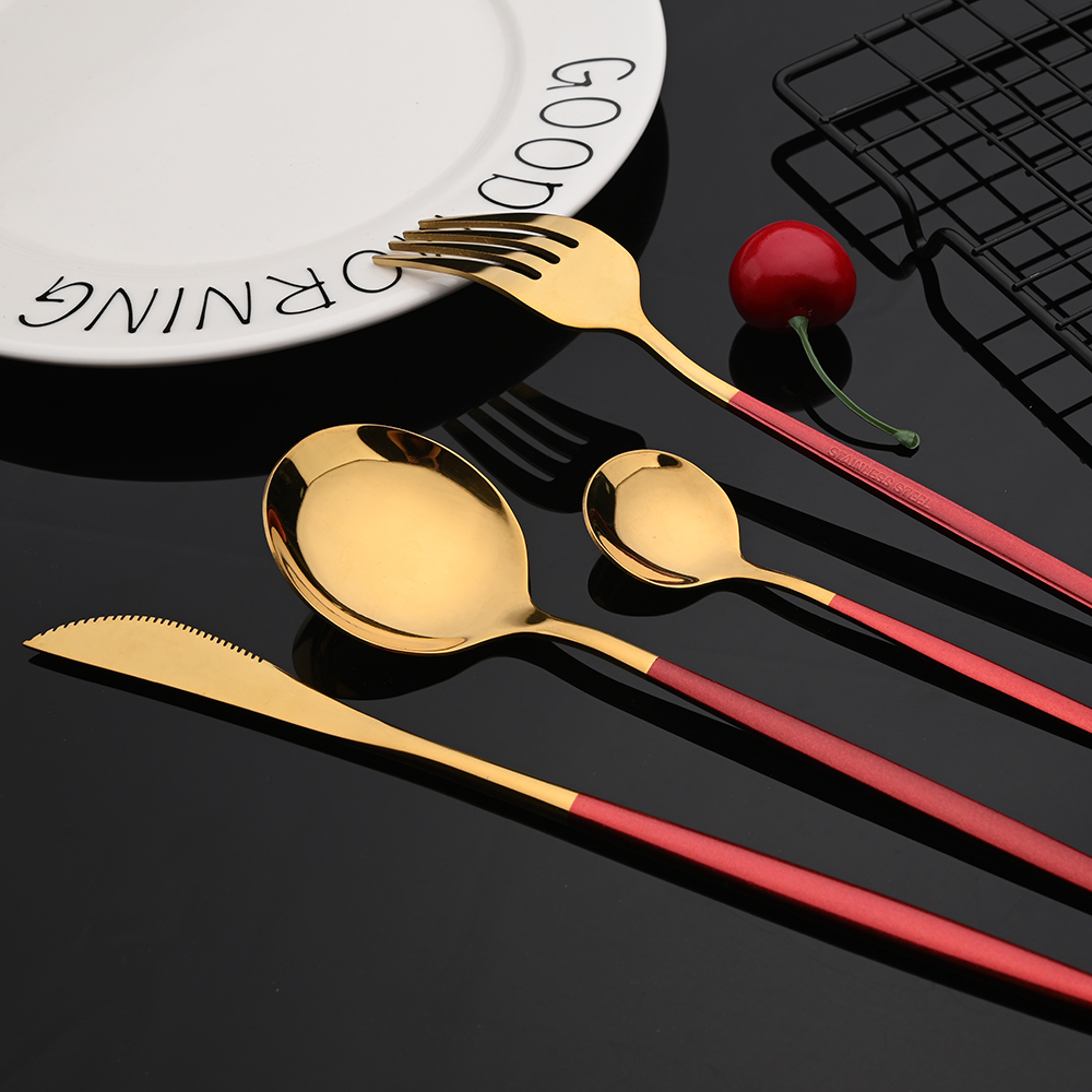 Explosion24Pcs Bunte Geschirr Set Edelstahl Besteck Set Küche Spiegel Gold Geschirr Set Messer Gabel Löffel Geschirr