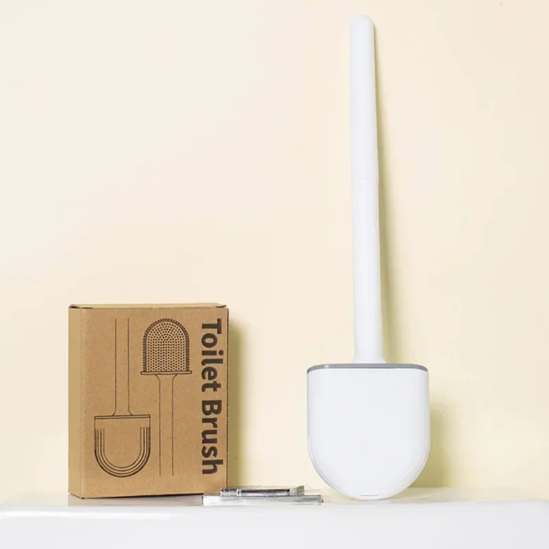 Hengende silikon toalettbørste med langt håndtak, fleksibel rengjøringsmiddel, baderomsbørste, hurtigtørkende holder, baderomstilbehør