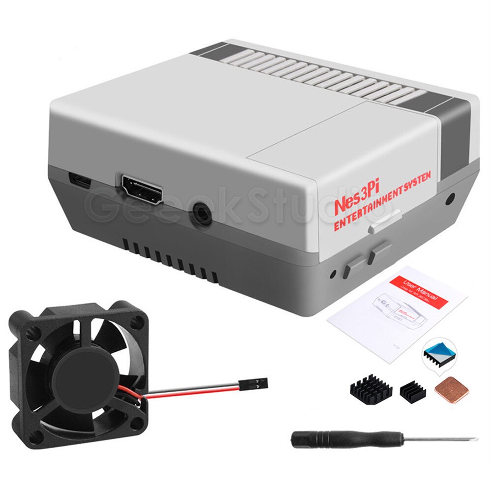 Nes3Pi NES Style Case Kit ABS Functional Cooling Fan Heatsinks Screwdrivers for Raspberry Pi 3B+/3B/2B: Only case