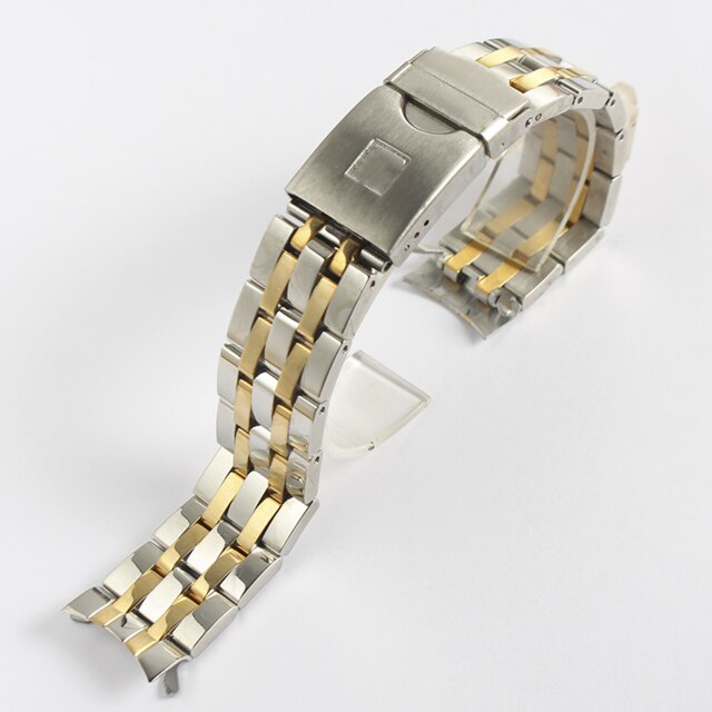 19mm 20mm Hollow Cruved End Watchband Watch Parts Strip Solid Stainless Steel Bracelet Strap For Fit PRC200 T055417 T055430 T05: Gold / 19mm