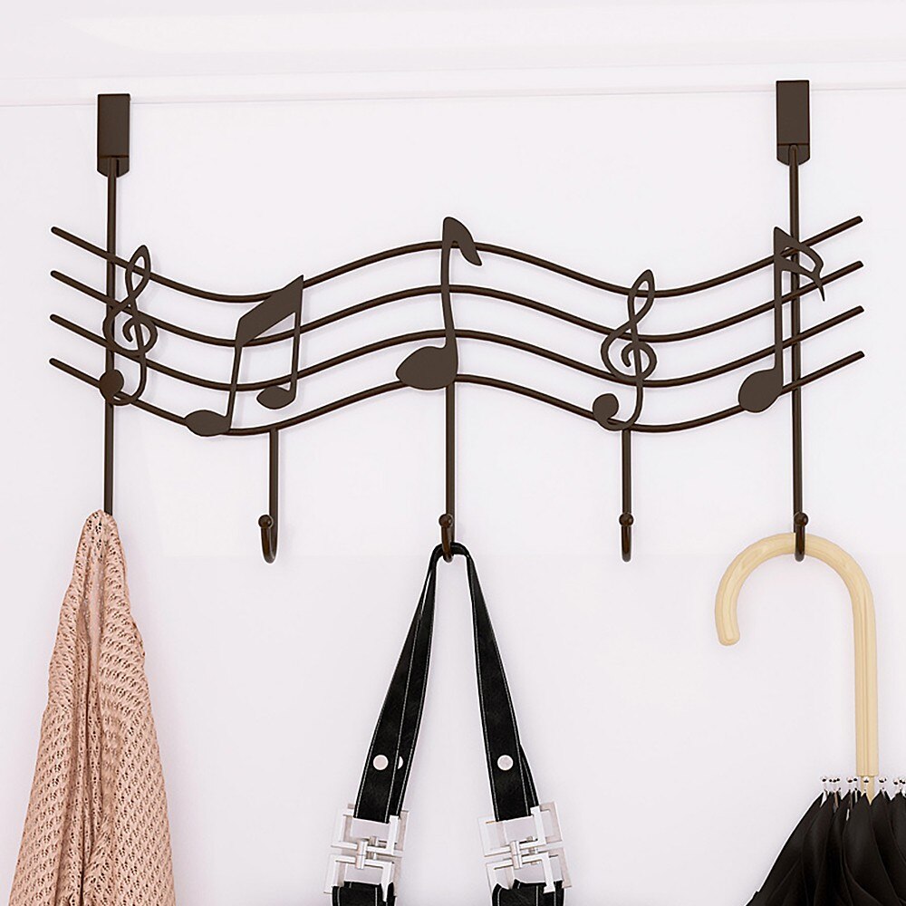 Punch-Gratis Smeedijzeren Deur Achter Haak Rack Landelijke Music Note Stijl Metalen Kleerhanger Boor-Gratis En nail-Gratis Thuis Opslag: bronze