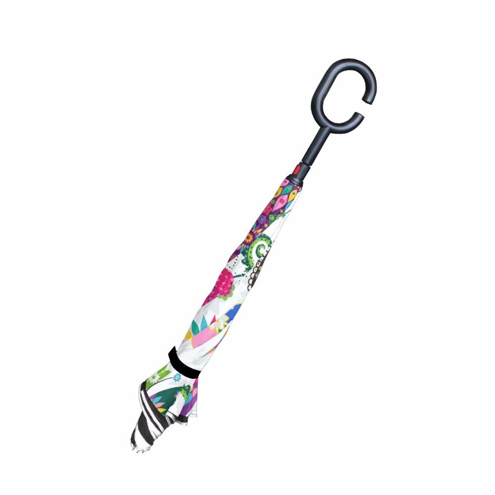 Butterfly Reverse Umbrella Women Double Layer Umbrellas C-Hook Handle Car Umbrella Windproof Waterproof Useful