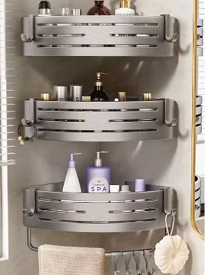 Estante esquinero para baño sin taladro, estantes esquineros para ducha montados en la pared con gancho, barra de toalla, estante organizador de baño de aluminio espacial: plum