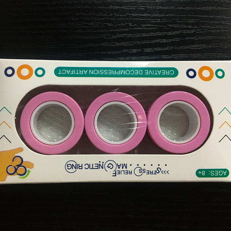 3Pcs Anti-stress Magnetic Rings Magnetic Bracelet Ring Unzip Toy Magic Ring Props Tools Decompression Toys Finger Rings Toy: Pink