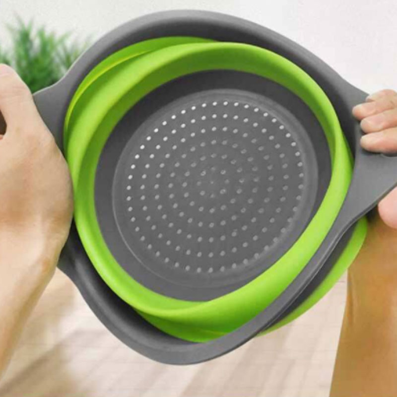 Retractable Silicone Dishwashing Drain Basket Four Colors Optional Round Size Folding Silicone Washing Basket Fruit Basket