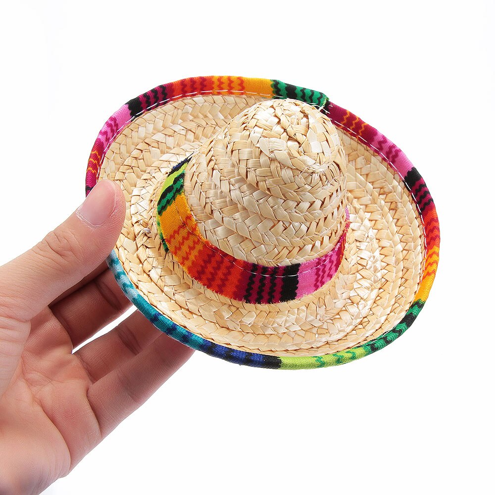 1PC kolorowe regulowany zwierzęta domowe są słomkowy kapelusz kot kostium meksykańskie słomiany kapelusz sombrero z gumką klamra ozdoby domu dla zwierząt domowych