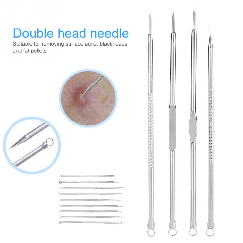 Blackhead Removal 9PCS Set Stainless Steel Needle Extractor Tweezers Comedone Pimple Removal Cleaning Tool