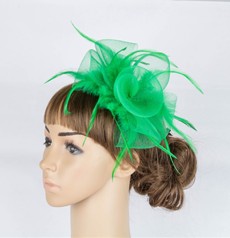 Wonderful color crinoline fascinator headwear feather colorful mesh party show hair accessories millinery cocktail hats MYQ053: Green