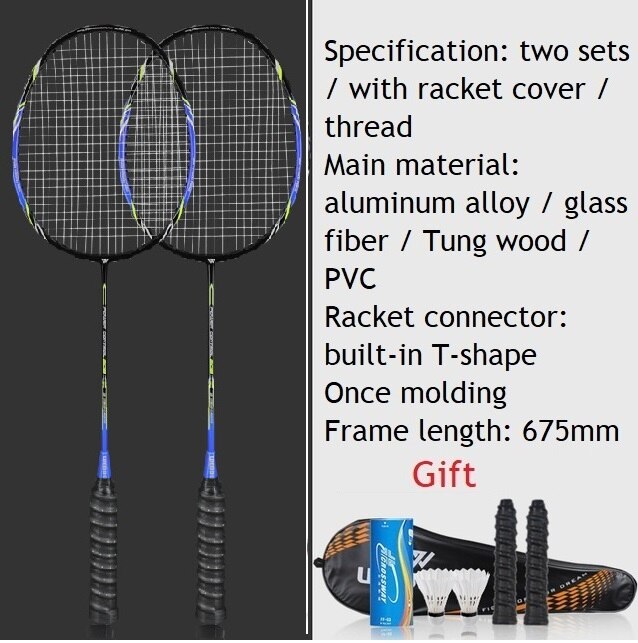 A pair Badminton Rackets Set Ultra light Double Badminton Racquet Titanium Alloy Lightest Playing Badminton whole: black blue