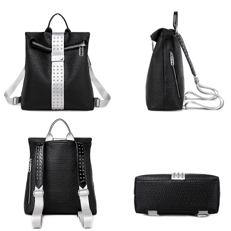 Vrouwelijke Rugzak Rugzak Schooltas Pu Leer Vrouwen Rugzak Klinknagel Schoudertas Dames Multifunctionele Tas