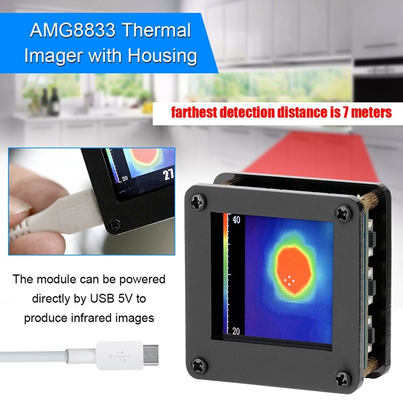 Caméra thermique AMG8833 IR 8x8 infrarouge thermique IR capteur de température à grille 7M Distance de détection la plus éloignée