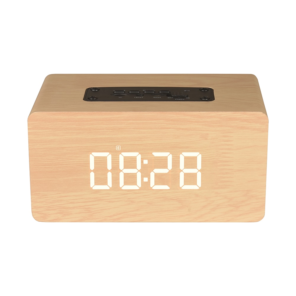 Bluetooth højtaler trådløs stereo musik soundbox med led display ur vækkeur bord ure moderne support aux tf kort: 01
