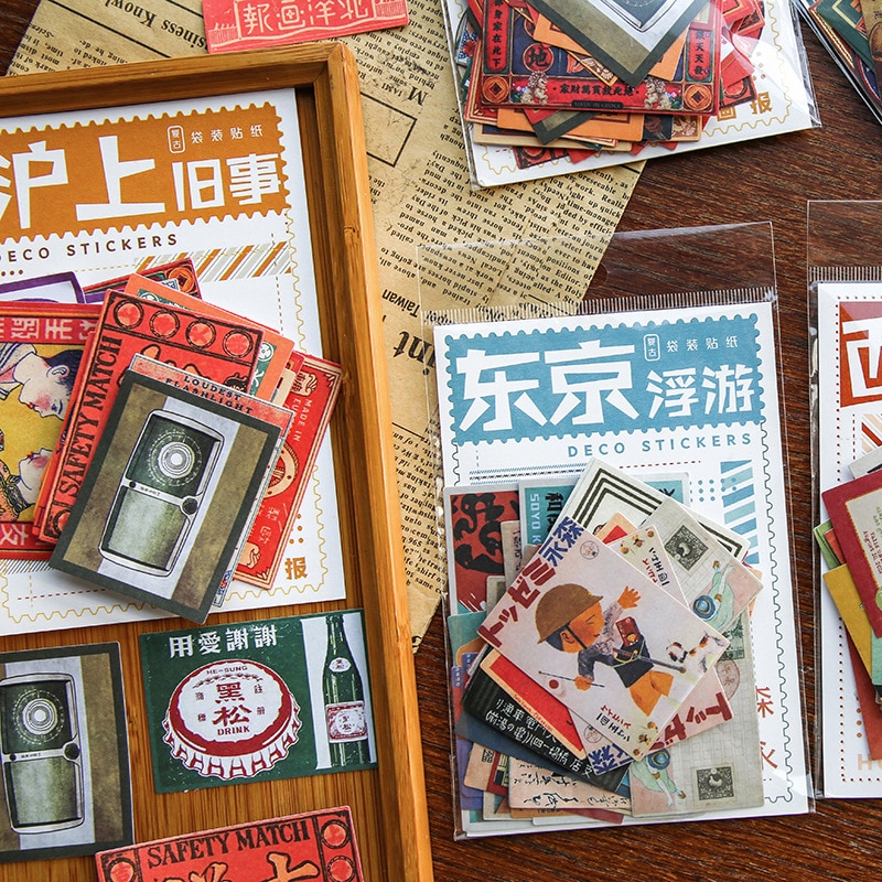 40Pcs/Pack Retro Shanghai Old Poster Stamp Sticker DIY Craft Scrapbooking Album Junk Journal Happy Planner Decorative Stickers