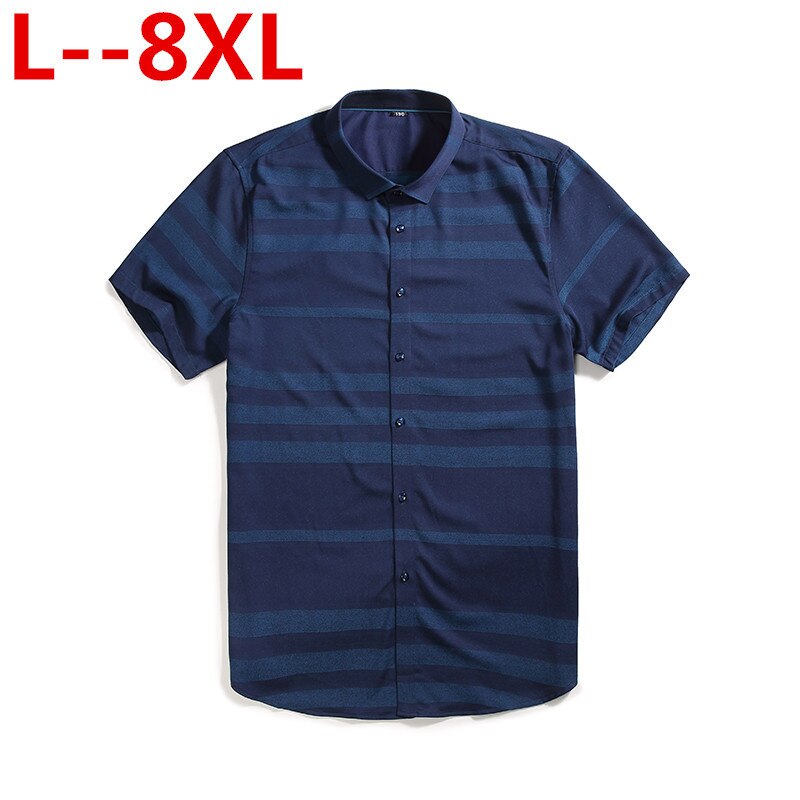 De talla grande 8XL 7XL 4XL hombres de manga corta azul Oxford camisa de vestir de algodón masculino Casual rayas botón abajo camisas 5XL 6XL tamaño grande: 1 / 5XL
