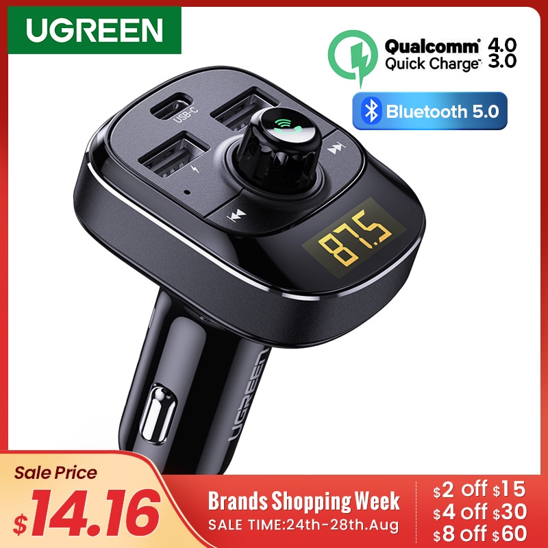 Ugreen PD Caricabatteria Da Auto Carica Rapida 4.0 3.0 Trasmettitore FM Vivavoce Bluetooth Modulatore FM Veloce USB di Tipo C Caricatore per iPone