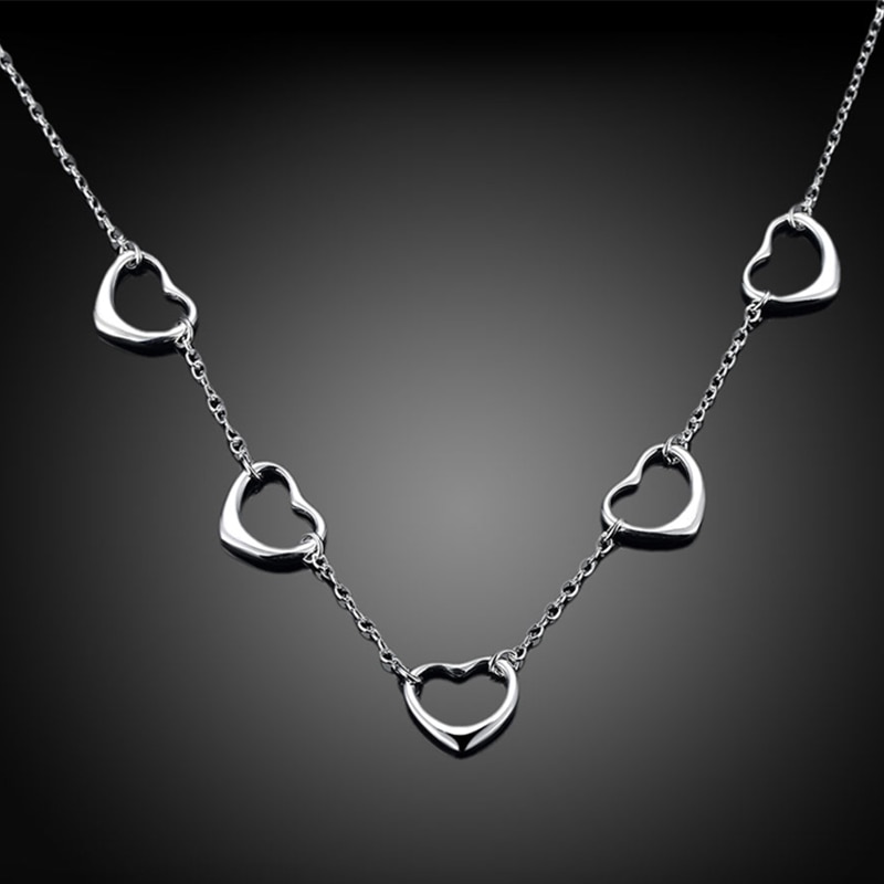 925 Silver Chain Heart Choker Necklace For Women Wedding Jewelry