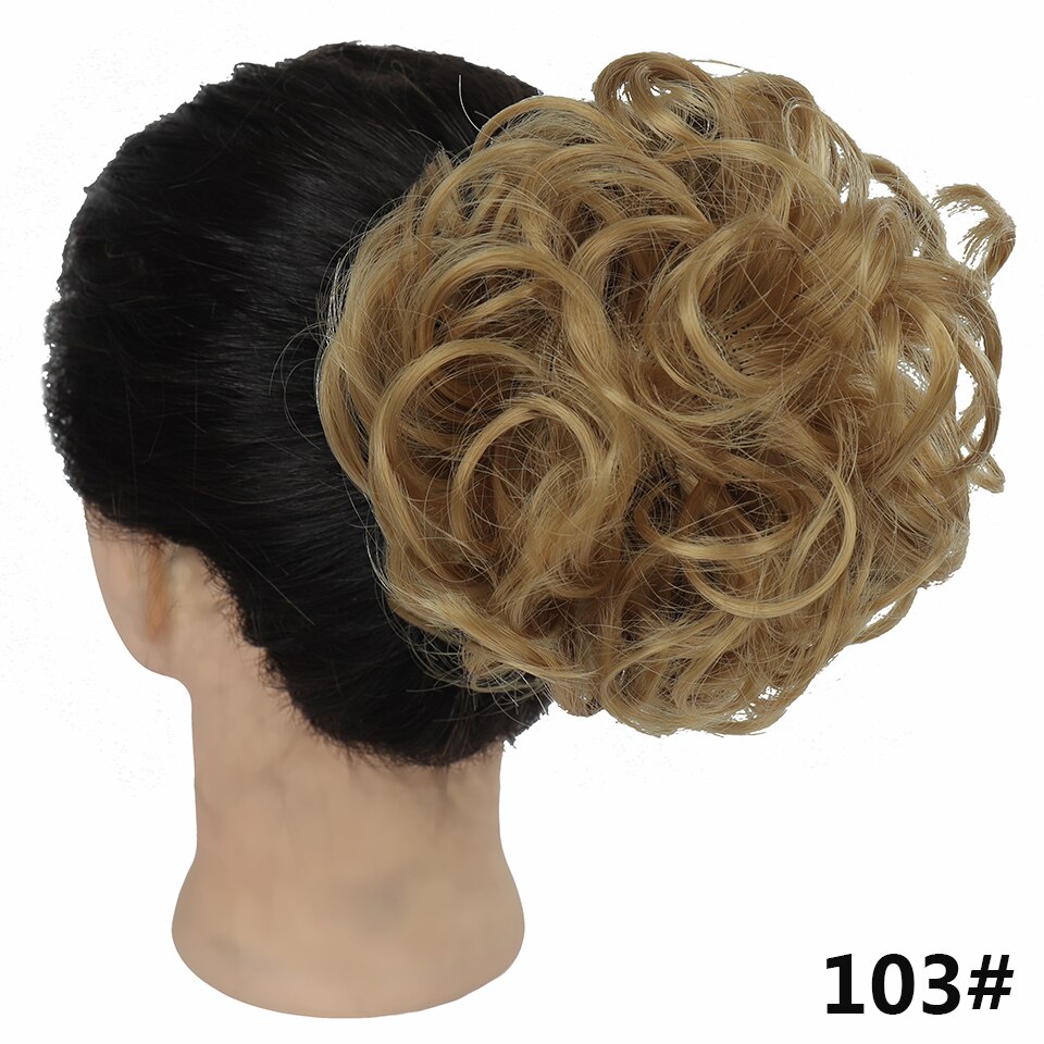 Shangke hår bolle klipp i hårforlengelse til plast kam krøllete hår chignon syntetisk hår rotete chignon til kvinner bryllup: 103
