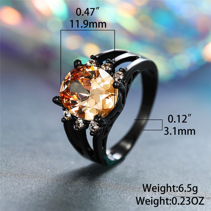 Luxury Female Big Champagne Stone Ring Vintage Black Gold Wedding Rings For Women Promise Love Oval Engagement Ring