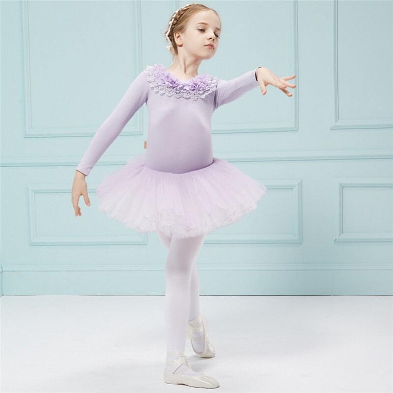 Gekämmte Baumwolle Ballett Kleid Ballettröckchen Ballett Danse für Mädchen freundlicher freundlicher Lange Ärmel Tüll tanzen: Violett / 140-150 cm