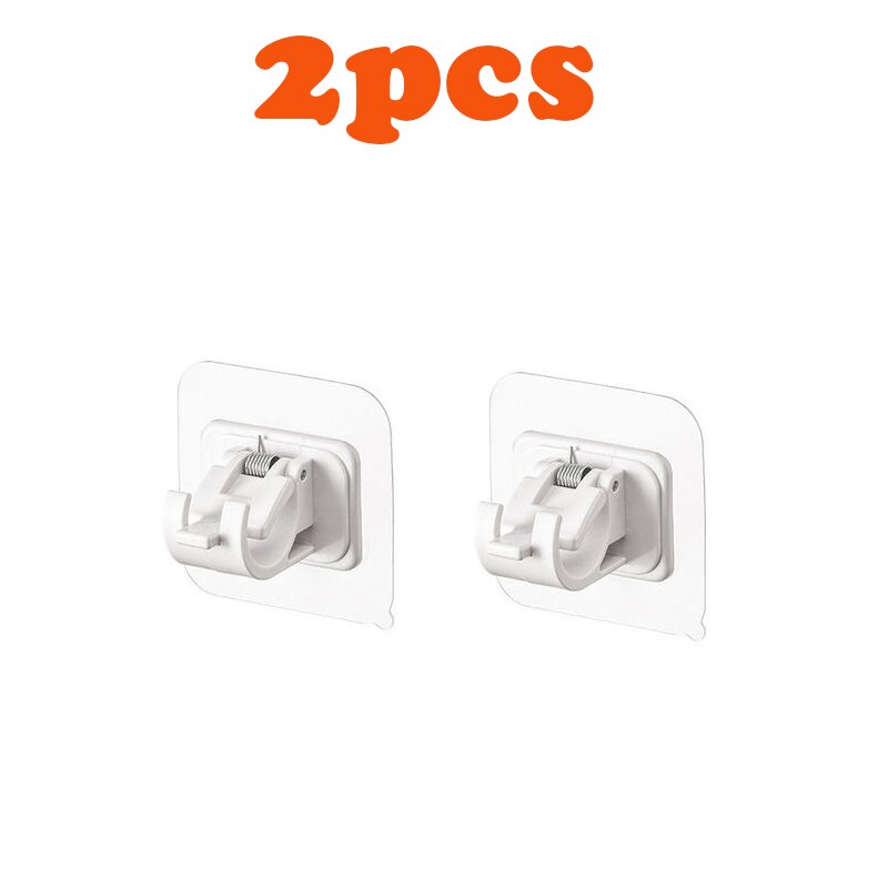 Home Storage Hooks Punch-free Curtain Rod Holder Hook Shower Curtain Rod Hanging Clip Powerful Fixed Clip Hanging Rack Hooks: 2pcs-white