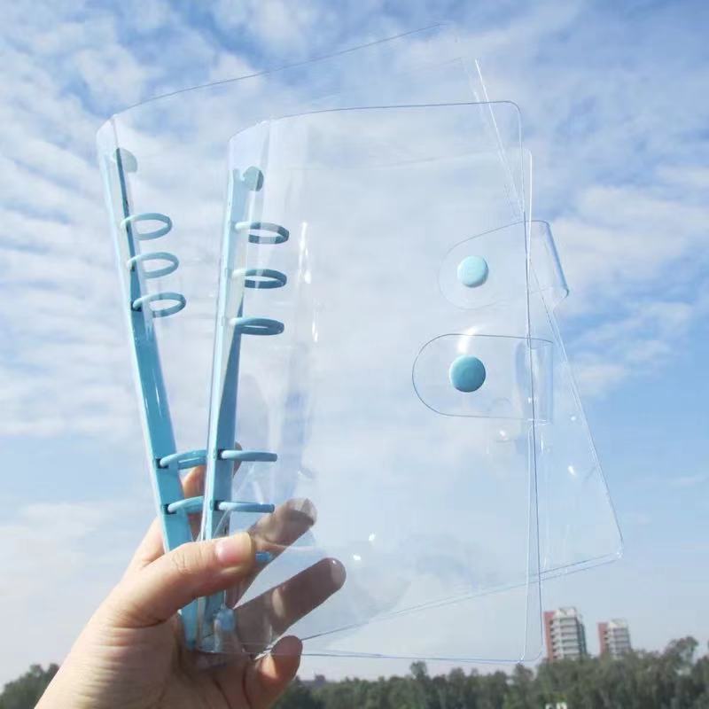 Clear PVC Notebook Cover Standard 6 Rings A6/Notebook Cover Protector 6 Round Ring Binder Loose Leaf Folder for Notebook Diar: A6-blue
