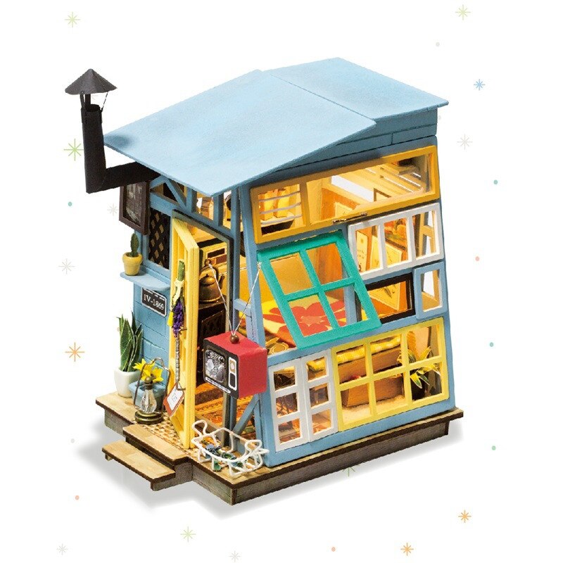 Robotime 15 Kinds DIY House with Furniture Children Adult Miniature Wooden Doll House Model Building Kits Dollhouse Toy: Wooden hut