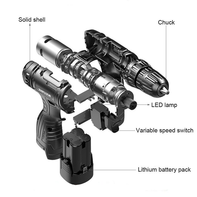 Wielofunkcyjny wkrętarka elektryczna z akumulatorem litowym 12V narzędzia gospodarstwa domowego wkrętarka elektryczna wiertarka ręczna elektronarzędzia