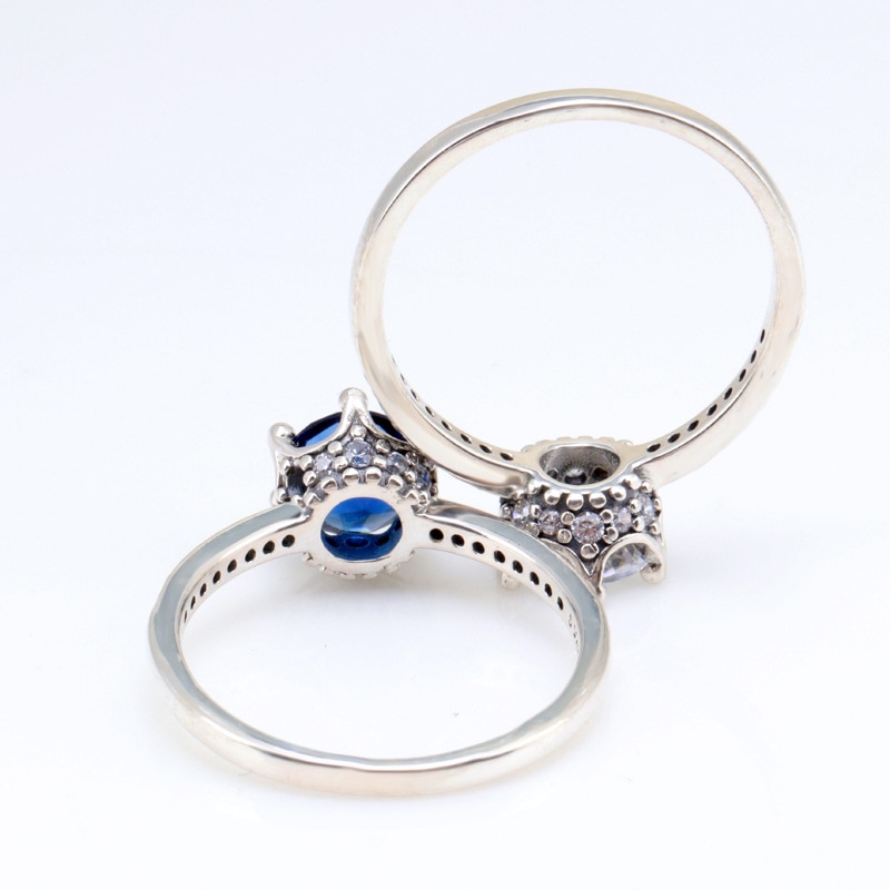Authentic 925 Sterling Silver Ring White & Blue Crystal Rings For Women Original European DIY Fine Jewelry Wedding