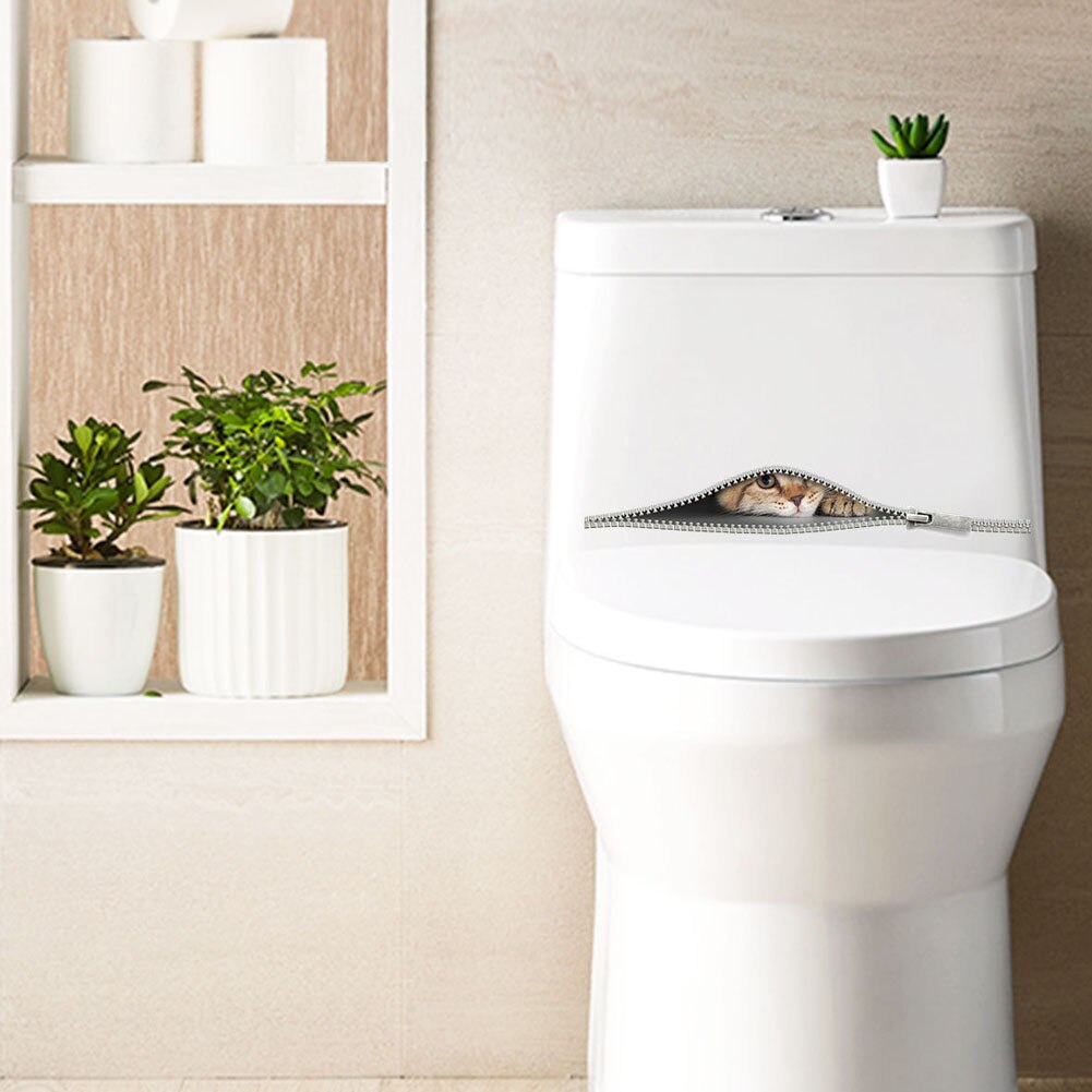 Leuke Kat In De Rits Muur Sticker Kabinet Badkamer Wc Voor Thuis Decoratie Art Decals Behang Wc Stickers Op De muur