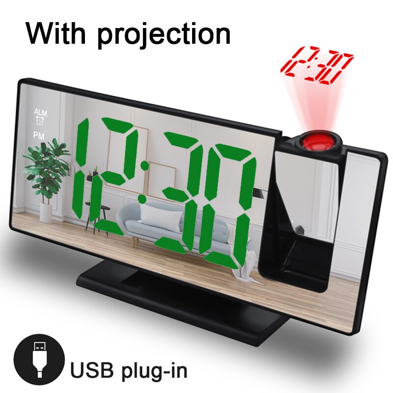 LED Digital Smart Projector Alarm Clock Table Electronic Desktop Clock USB Wake Up With 180° Time Projector Snooze Alarm Clock