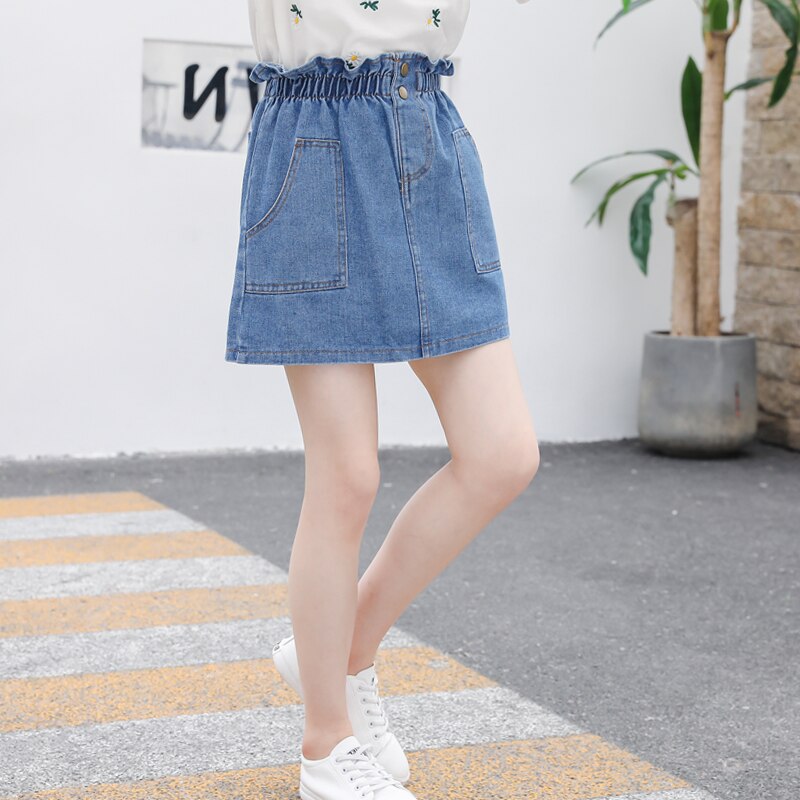 Kids Jean Skirts High Waist Girls Denim Skirt Casual School Uniform Mini Skirt Summer Children Clothing Baby Girl Skirt