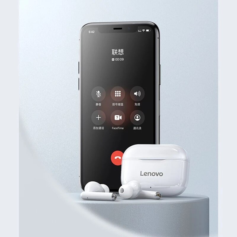 Lenovo-Auriculares inalámbricos TWS LP1, audífonos estéreo con Bluetooth 5.0, doble reducción de ruidos y bajos, control táctil, batería de 300mAh, de larga duración en modo de reposo, nuevos y originales