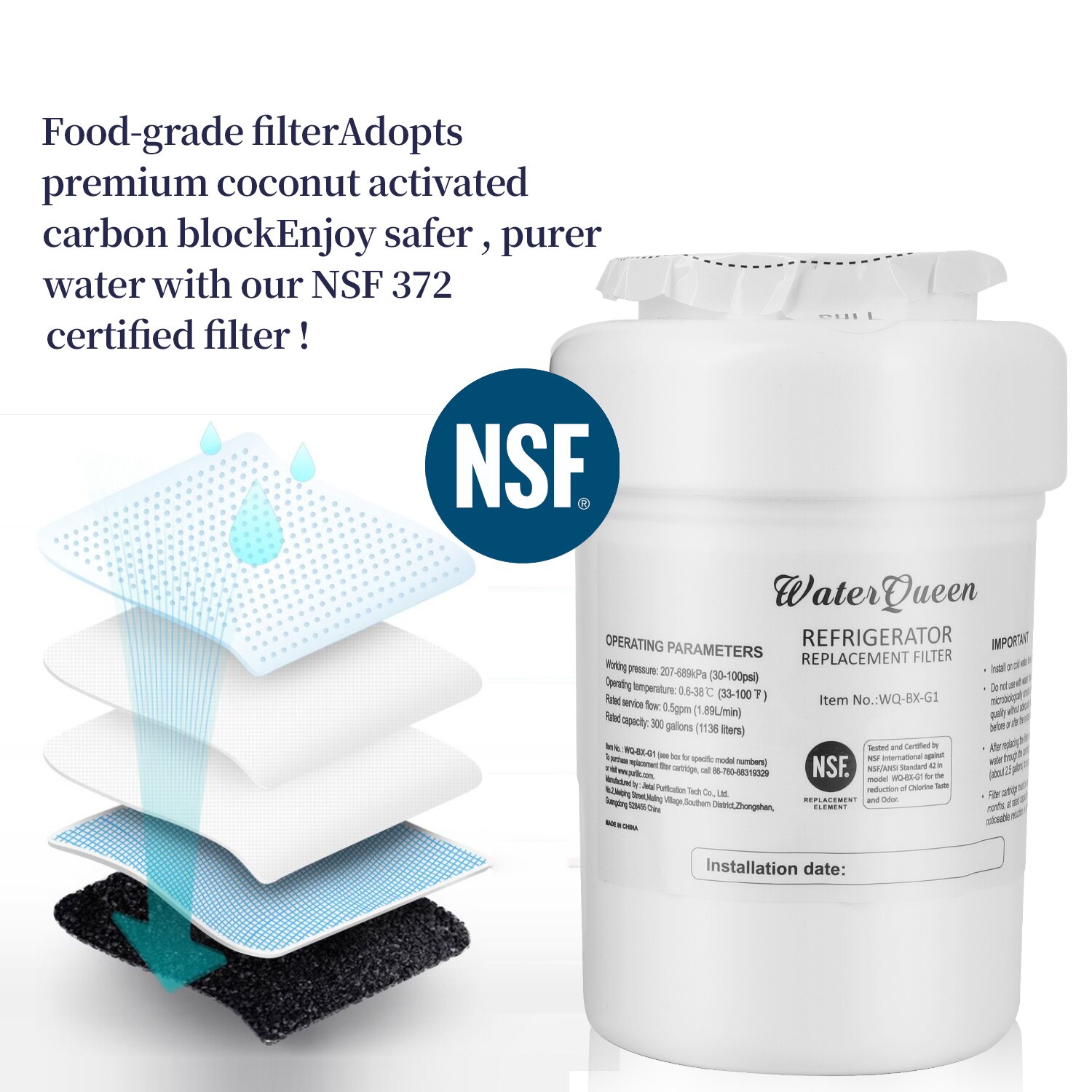 MWF Water Filter for GE Refrigerator Water Filter Replacement Compatible with GE MWF, MWFINT, MWFA,GWF, GWFA (2 Pack)