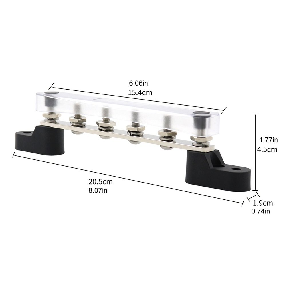 6-position M6 Single Busbar Straight Row With Transparent Upper Cover With Sticker And Heat Shrinkable Line Terminal