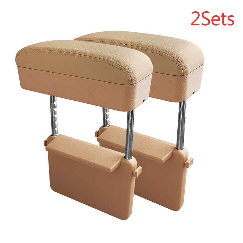 Universal Car Armrest Box Elbow Support Adjustable Car Center Console Arm Rest Organizer Arm Rest Storage Box Heightening Pad: 2 sets Beige