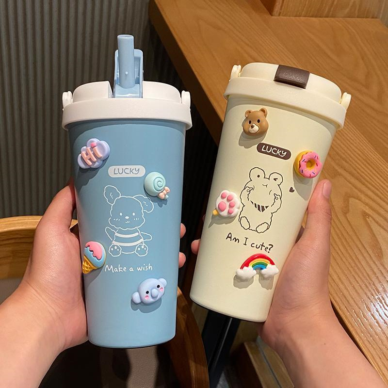 High-End Zakelijke Koffie Cup 304 Rvs Thermos Beker 500Ml Anti-Val Milieuvriendelijke Drinkware Mannen Vrouwen stro Type J318