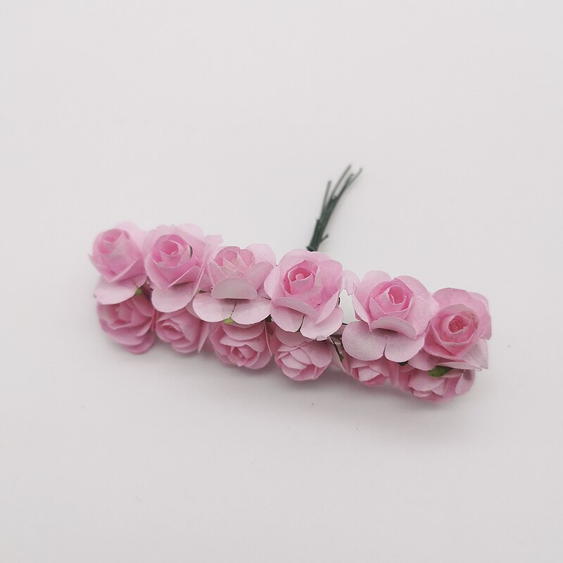 12 stk mini blomsterhode kunstig papir blomster rose brukt til bryllupsfest håndverk dekorasjon 19 farger: Rosa