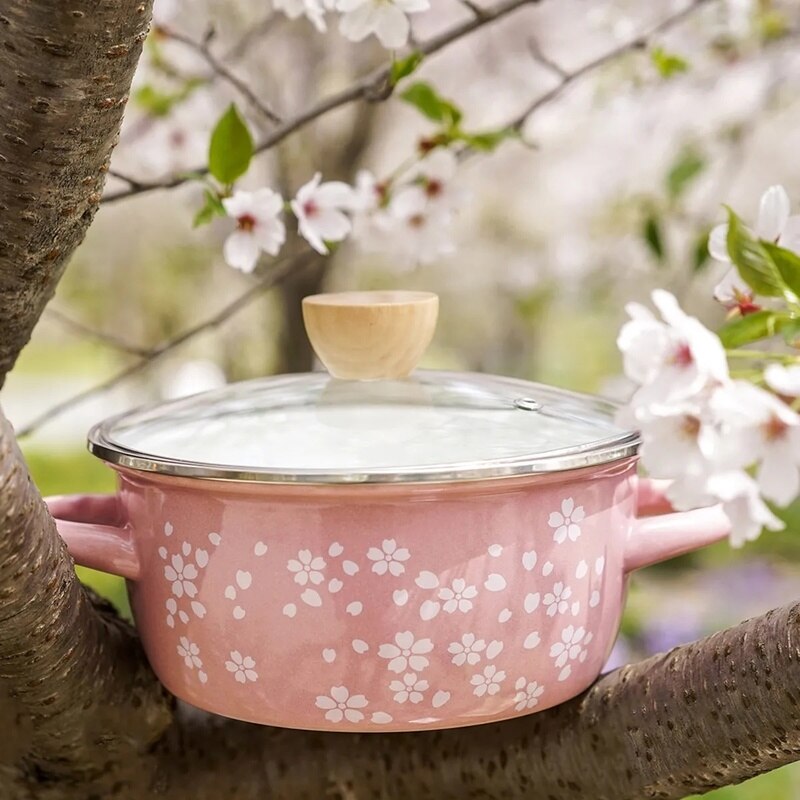 Enamel Enamel Soup Pot Noodle Pot Pot Binaural Induction Cooker Flat-bottom Gas Household Stewing Soup Thickening Retro Old