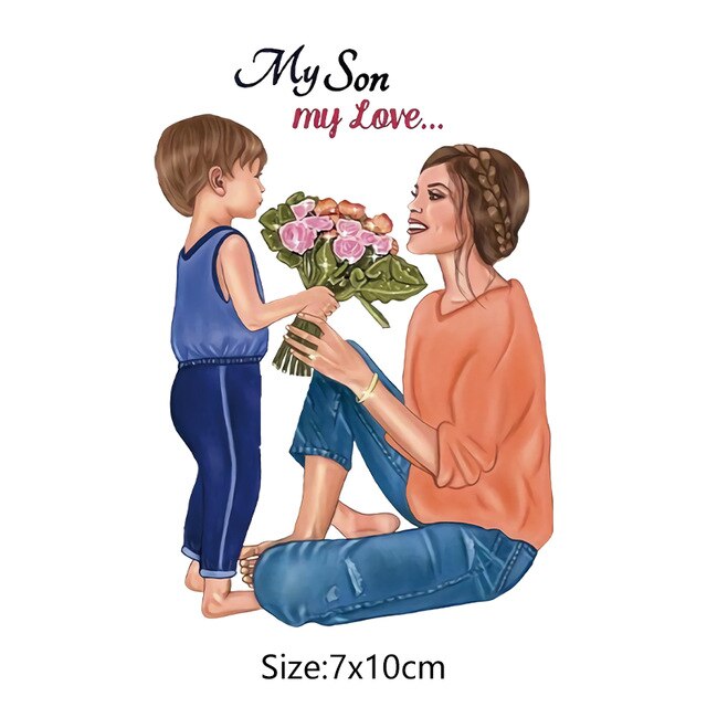 Nowe żelazko na plastry dla mamy syn T koszula naprasowanki na ubrania naszywki naszywki Diy folia winylowa robić przenoszenia za pomocą ciepła naklejki aplikacja kwiatowa na skrzep: 7x10cm