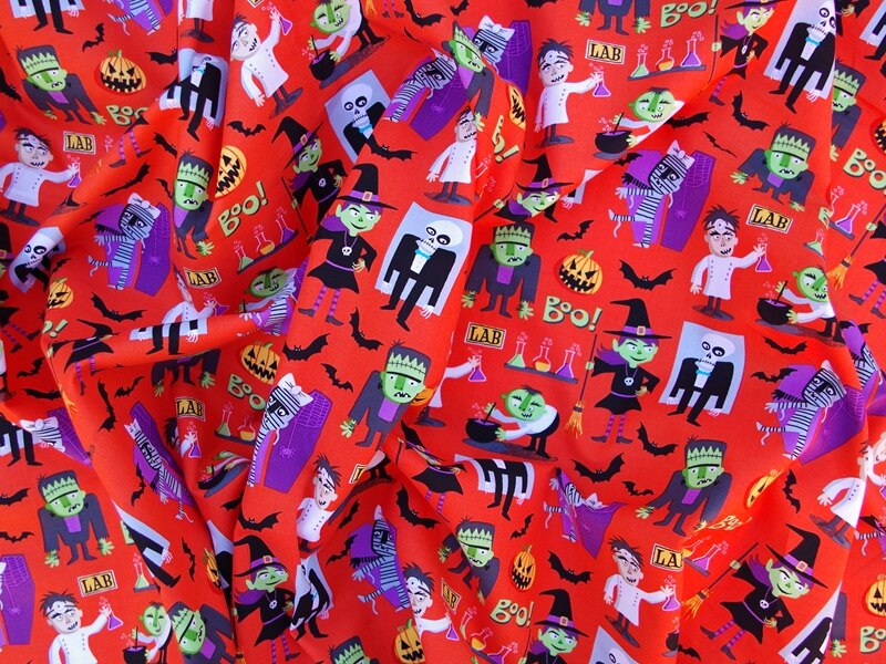 140cmx100cm Cotton Fabric for textile, pathwork, cloth - Cartoon on orange background