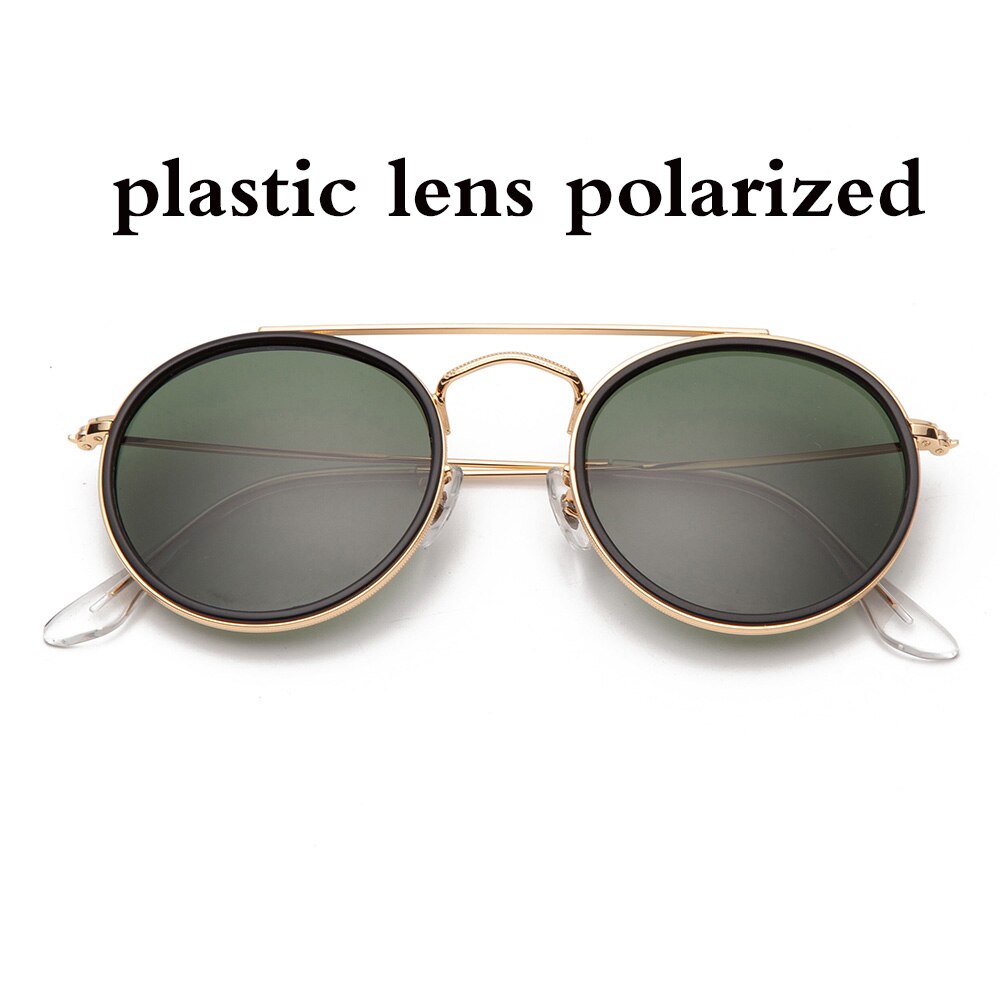 vintage round double bridge sunglasses men women 51mm glass mirror or plastic lens polarized brand style UV400: g15 gold P