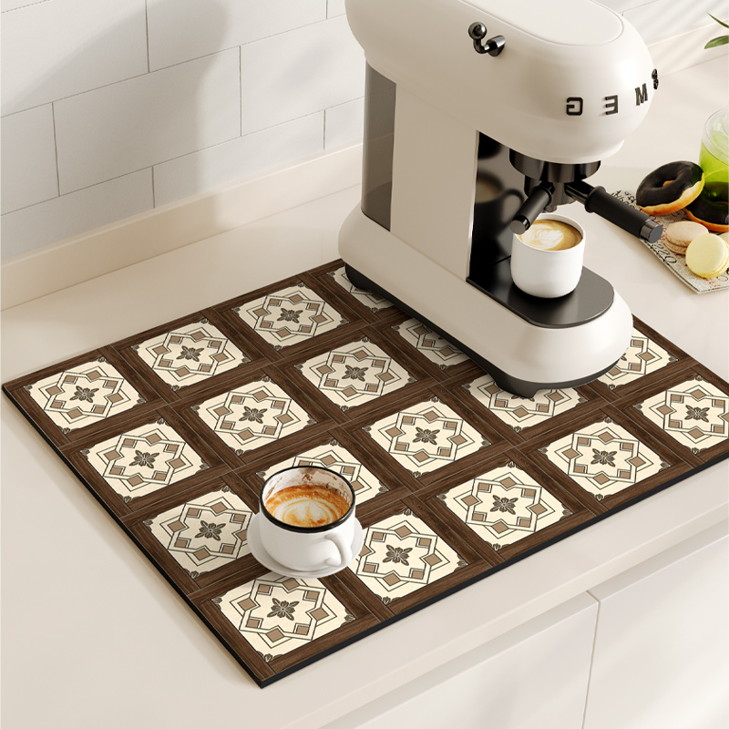 Retro Koffiezetapparaat Mat Waterdichte Schotel Droogmatten Sneldrogend Afvoer Pad Servies Antislip Aftappen Placemat Keukenkleed