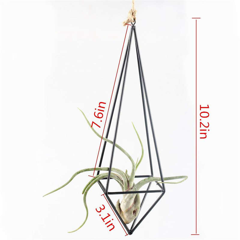 Moderna di Arte Rustica Stile Freestanding ferro Appeso Tillandsia Aria Pianta Rack Holder Nero 10.2 Pollici Altezza Quadrilatero Pyrami