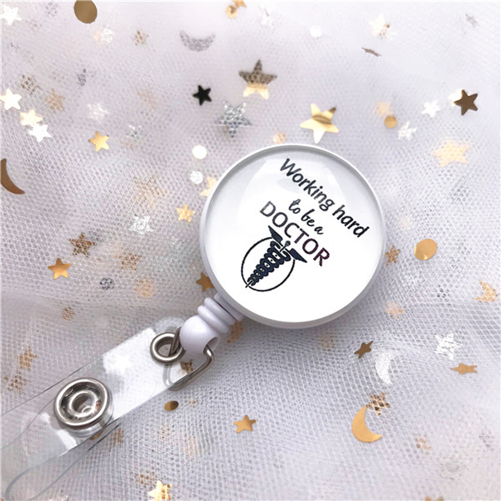 Hospital Cute Cartoon Reel Clip ID Card Retractable Badge Reel Nurse Doctor Badge Holder Name Card Holder: Yellow