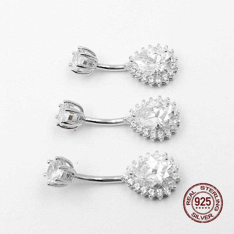 Anello con ombelico in zircone con goccia d&#39;acqua HelloLook per donna anello in argento Sterling 925 con Piercing all&#39;ombelico in cristallo con Piercing all&#39;ombelico