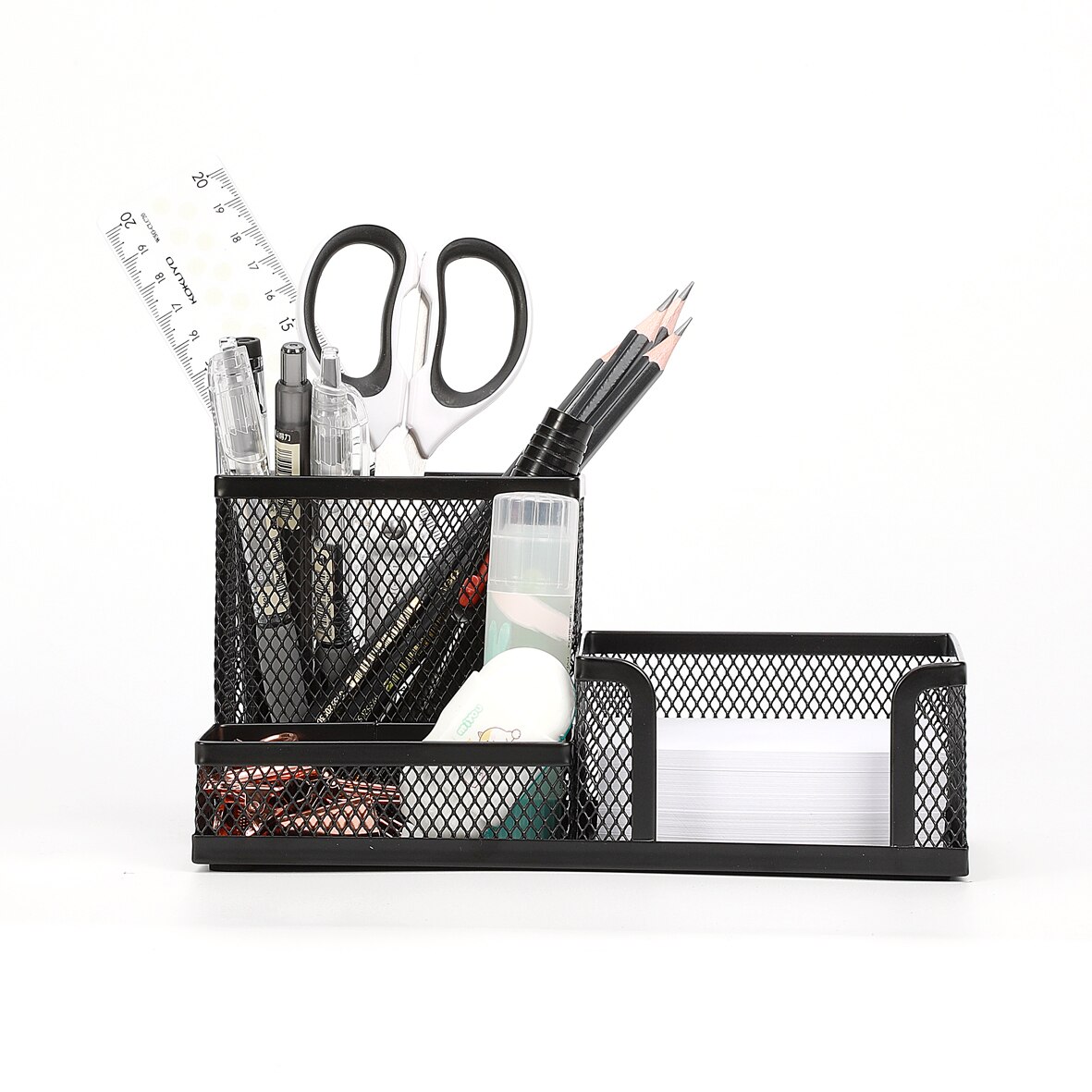 Mesh Desk Organizer Com Compartimento, Metal Office Storage Box, Suporte De Papelaria, Material De Escritório