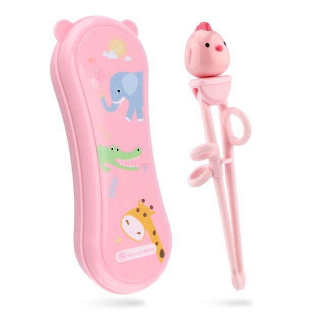 Kids Chopsticks Cartoon Training Children Spoon Fork Set Stainless Steel Kids Eating Utensils Toddler Baby Flatware Accessories: pink Chopsticks