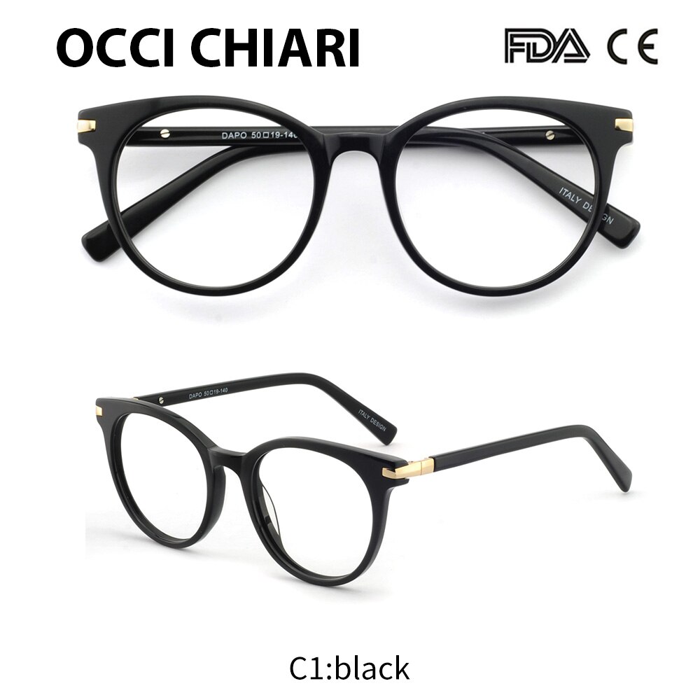 OCCI CHIARI Computer Glasses Frame Blue Light Glasses Round Eyeglasses Woman Transparent lens Myopia Eyewear Optical Spectacles: C1